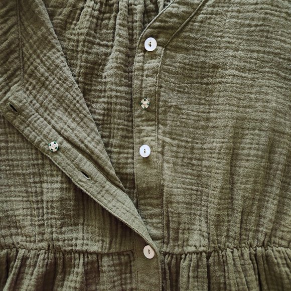 Chelsea and Theodore Moss Green 100% Cotton Double Gauze Midi Dress Size L - Picture 11 of 17